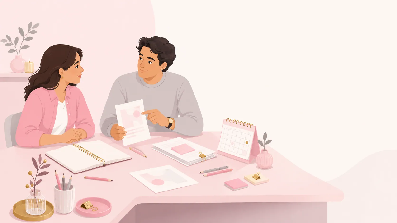 Cuaderno, conversación y elementos cotidianos de organización familiar