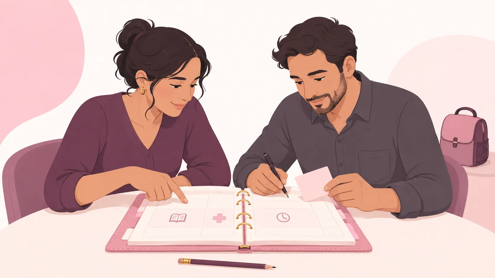 Personas adultas coordinando responsabilidades familiares con respeto