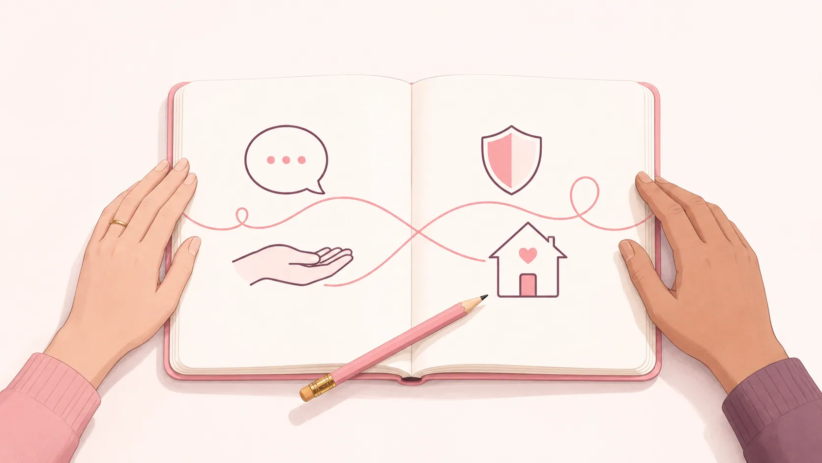 Libros y cuaderno de notas para comprender responsabilidades familiares