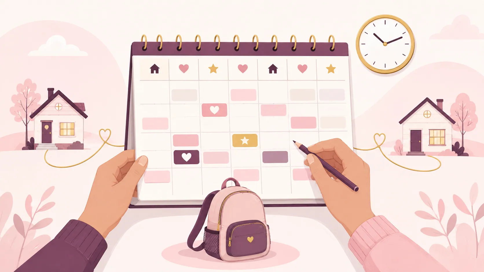 Calendario familiar y notas para coordinar tiempos de convivencia